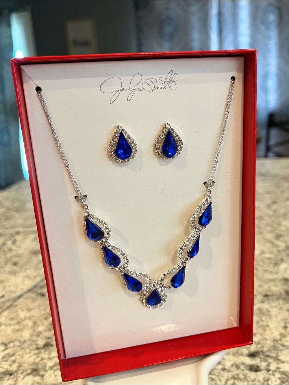 Jaclyn Smith Blue Teardrop Necklace and Earring Set